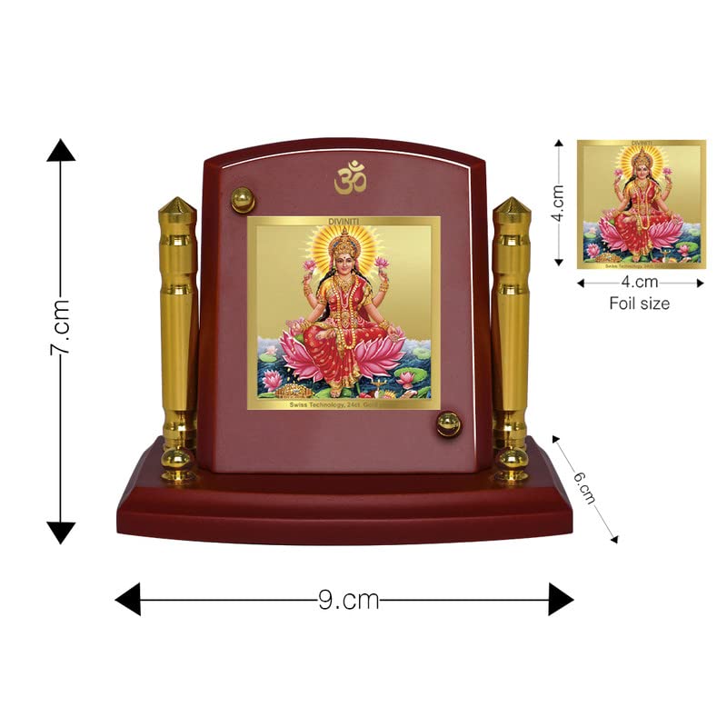 DIVINITI 24K Gold Plated Religious Car Dashboard Frame | Premium God Idol Frame for Car, Home Mandir & Office Table | Spiritual Gift, Decorative Showpiece | Lakshmi Ji