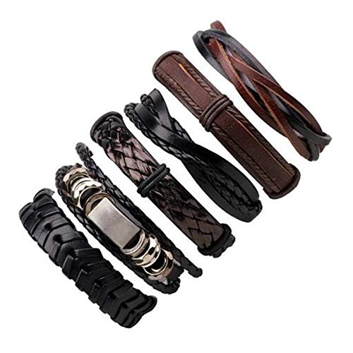 6pcs Latest Collection Genuine Leather Bracelet Wraps Casual Wear Skin Friendly Stylish Bracelets for Men Boys by Shining Diva Fashion