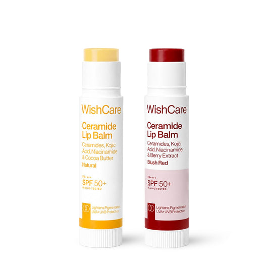 WishCare Lip Balm Combo (Tinted & Untinted) | With Kojic Acid & Niacinamide | Hydrating & Brightening Lip Care | Heals Dry Lips, Reduces Pigmentation & Adds Soft Tint | For Smooth, Even-Toned Lips (Natural & Blush Red)