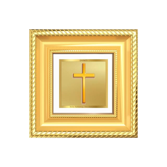 DIVINITI Holy Cross 24K Gold Plated Foil Tabletop Photo Frame for Home Décor, Prayer Room, Luxury Gifting | DG Frame 015 S1A (10x10 CM)