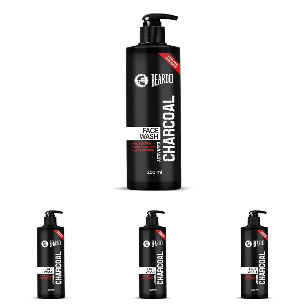 Beardo Activated Charcoal Face Wash for men, 200ml | For Deep Pore Cleaning and Removes Dirt | face wash for acne and pimples | face wash for oily skin (Pack of 4)