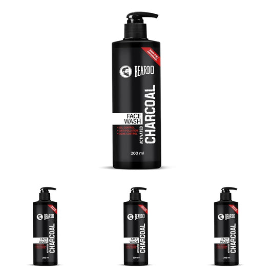 Beardo Activated Charcoal Face Wash for men, 200ml | For Deep Pore Cleaning and Removes Dirt | face wash for acne and pimples | face wash for oily skin (Pack of 4)
