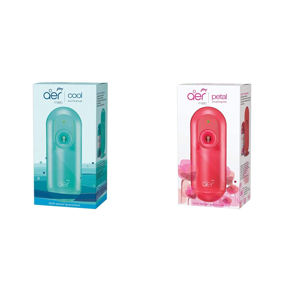 Godrej aer Matic Spray , Automatic Air Freshener Kit With Flexi Control - Cool Surf Blue (225 Ml) & Matic, Automatic Air Freshener Kit With Flexi Control - Petal Crush Pink (225 Ml) Combo