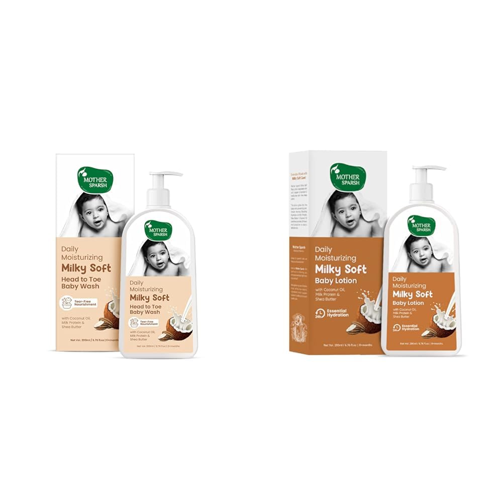 Mother Sparsh Combo of Head to Toe Baby Body Wash, Tear Free Formulation + Milky Lotion for Babies 200ml