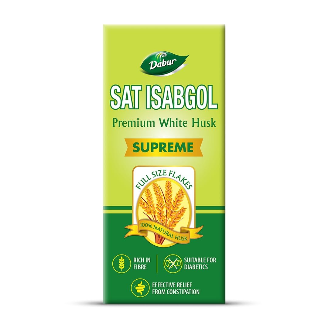 Dabur Sat Isabgol (Psyllium Husk) - 90g | Rich in Fiber | Provides Effective Relief from Constipation & Bloating | Promotes Bowel Health | Non-Habit Forming | 100% Ayurvedic
