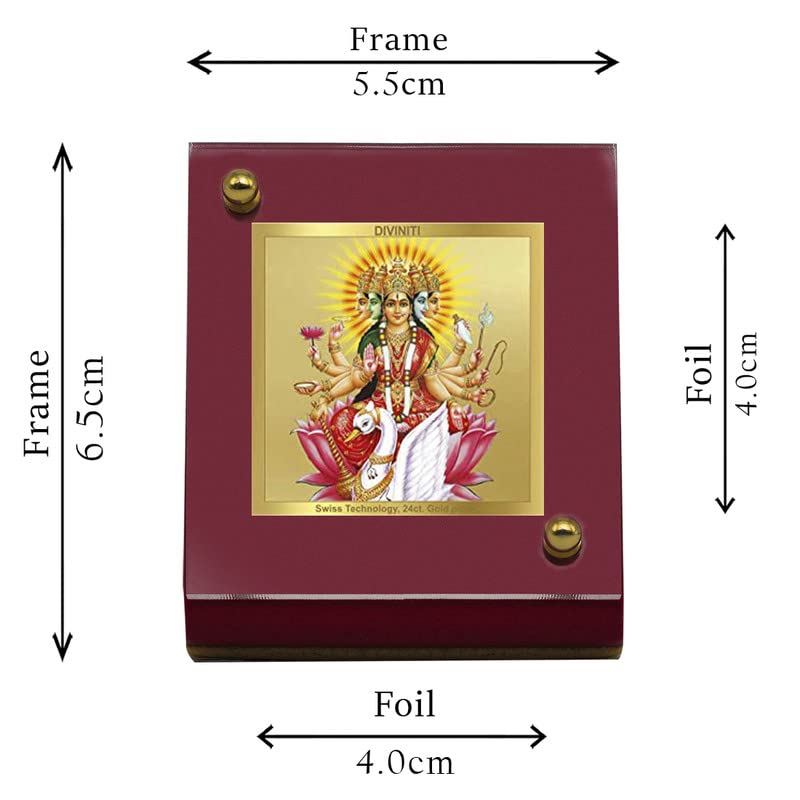 DIVINITI 24K Gold Plated Religious Car Dashboard Frame | Premium God Idol Frame for Car, Home Mandir & Office Table | Spiritual Gift, Decorative Showpiece | Gayatri Mata