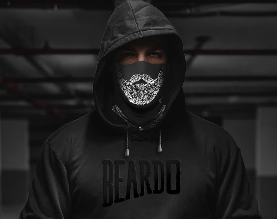 BEARDO Cotton Blend Bandana - Mask Designed For Bearded Male | Universal Fit | Breathable Fabric | Ultra Soft | Stylish | For Bikers And Everyday Use, Black