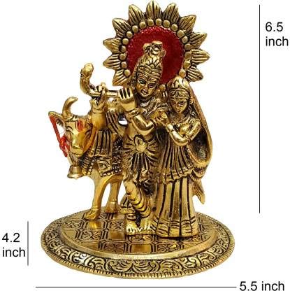 KridayKraft Metal Radha Krishna Standing with Cow Statue for Decorative Home Office and Gifts