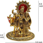 KridayKraft Metal Radha Krishna Standing with Cow Statue for Decorative Home Office and Gifts