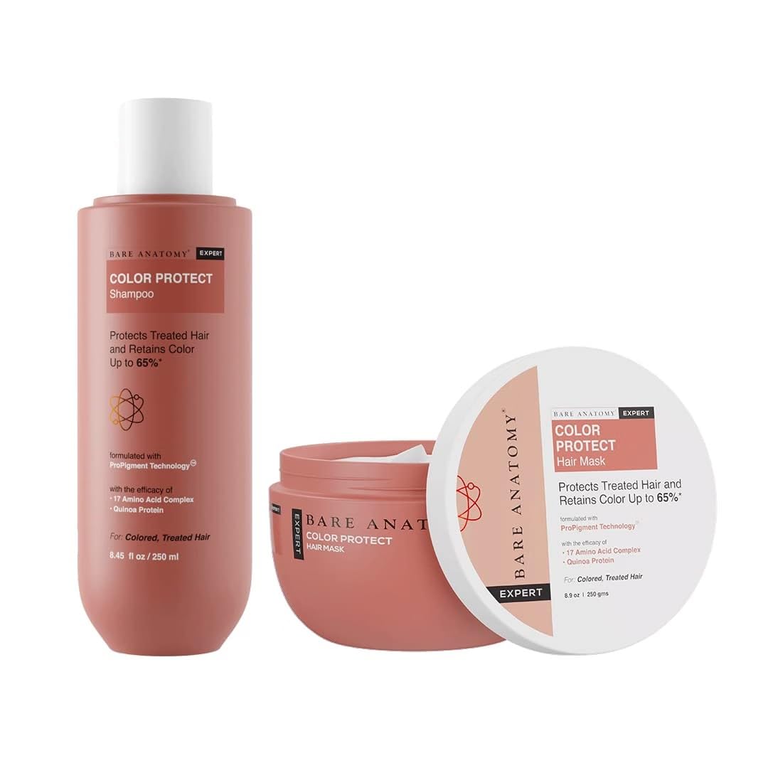 Bare Anatomy Colour Protect Shampoo & Hair Mask Combo | Helps Retain Hair Colour, Smoothens Dry & Frizzy Hair | Amino Acid Complex & Quinoa Protein | 250ml + 250gm