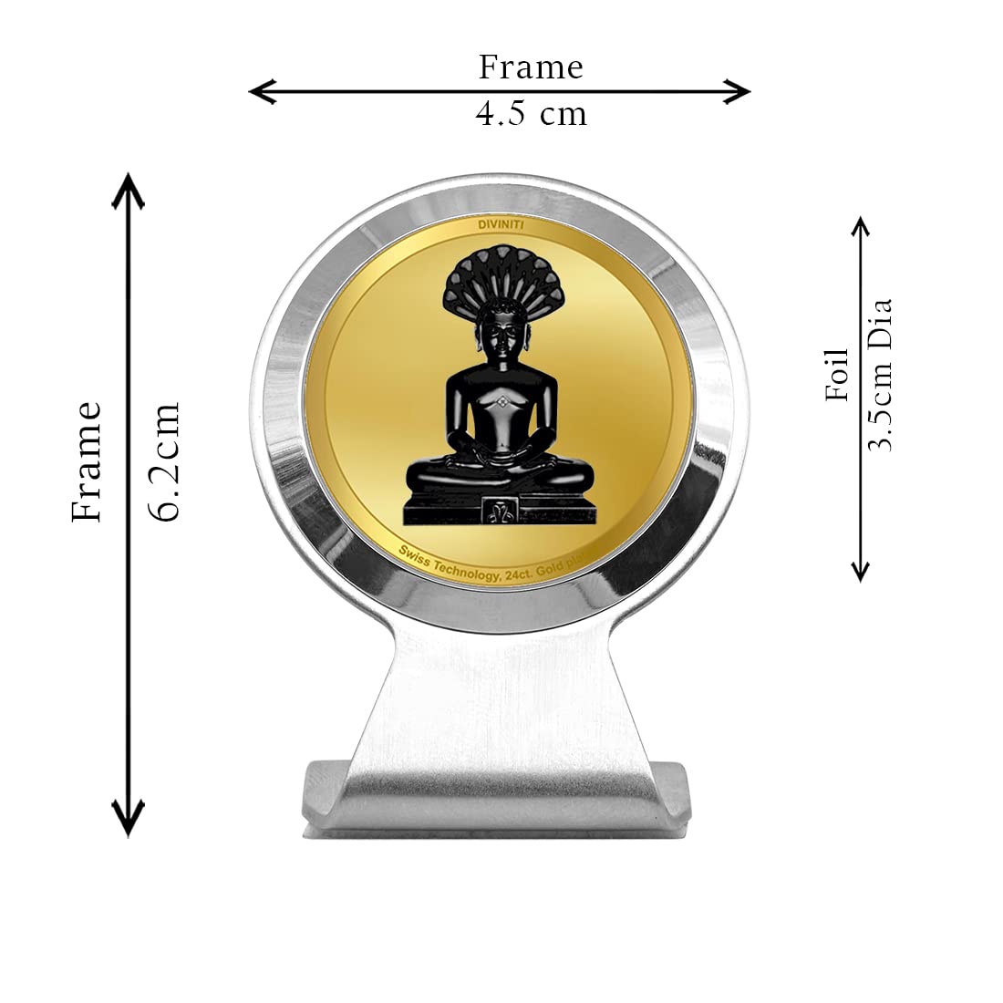 Diviniti Parshvanatha Gold Plated Metallic Car Frame, Table Decor| MCF 1CR Classic Parshvanatha and 24K Gold Plated Foil| Religious Frame for Pooja, Gifts Items (5.5 CM x 5.0 CM)