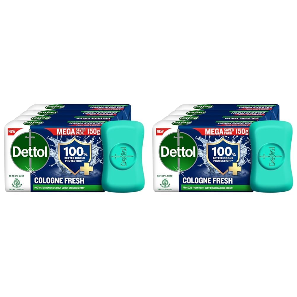 Dettol Cologne Fresh Bathing Soap Bar with 100% better odour protection- 150g Pack of 8, (600gm)