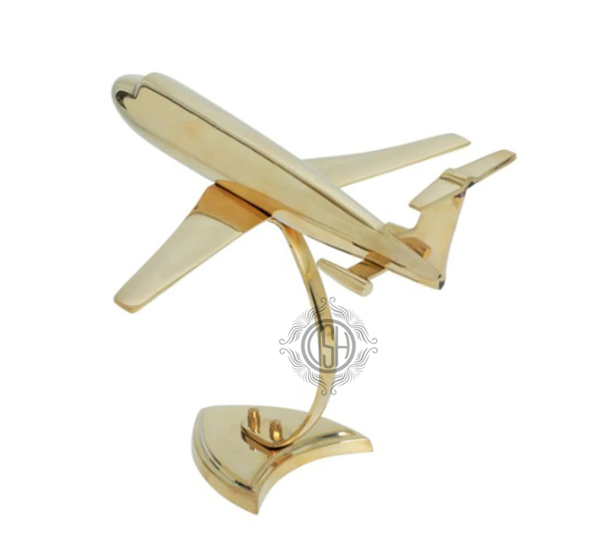 DSH Brass Antique Jet Plane On Stand, Table Top Decorative Showpiece For Home Decor & Office Table With Gold, Glossy And Shiny Finish (Medium), 15.2 Centimeters, 12.7 CM