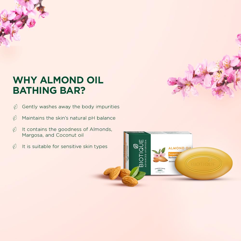 Biotique Almond Oil Nourishing Body Soap, 450g (150g x 3)