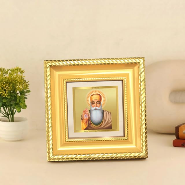 DIVINITI Guru Nanak Dev Ji 24K Gold Plated Foil Tabletop Photo Frame for Home Décor, Puja Room, Luxury Gifting | DG Frame 015 S1A (10x10 CM)