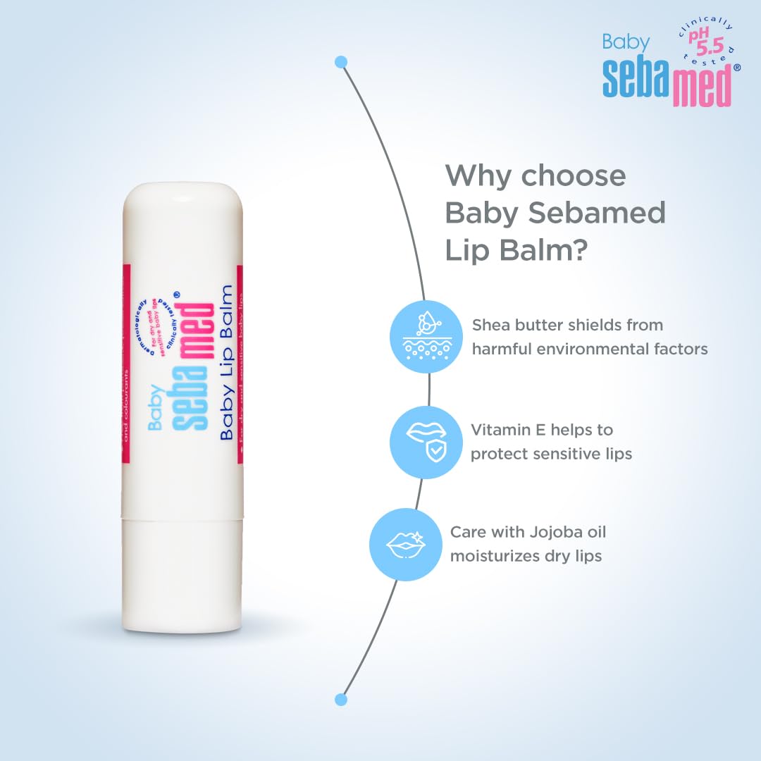 Baby Sebamed Lip Balm|Soft Baby Lips|With Shea butter, Jojoba Oil & Beeswax|4.8 gm (Pack of 2)