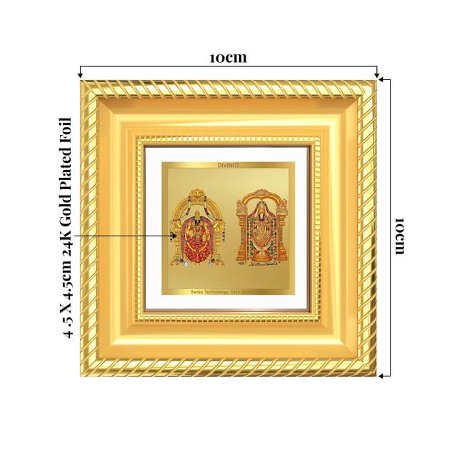 DIVINITI Lord Tirupati Balaji & Goddess Padmavati 24K Gold Plated Foil Tabletop Photo Frame for Home Décor, Puja Room, Luxury Gifting | DG Frame 015 S1A (10x10 CM)