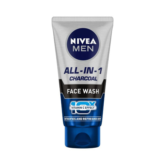 NIVEA MEN All in 1 Charcoal Face Wash | Natural Charcoal, Gluta, AHA & Vitamin C | Helps Reduce the Appearance of Tan | Removes Excess Oil and Minimizes Pores | For Bright Radiant Skin |50g