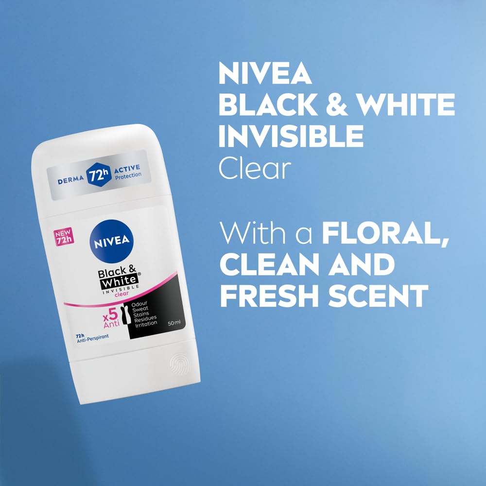NIVEA Antiperspirant Stick for Women, 48h Protection, Black & White Invisible Original, 50ml