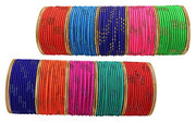 NMII Non-Precious Metal Base Metal and Drop with Zari worked and Curved Shaped Glossy Finished Bangle Set For Women and Girls
