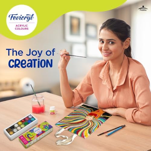 Fevicryl Carnival Kit, 10 ml x 14 Acrylic Colour in Primary, Pastel & Pearl Metallic Shades, Vibrant Paints for Canvas, Fabric, Wood, Glass, Non-Toxic, DIY Art & Craft