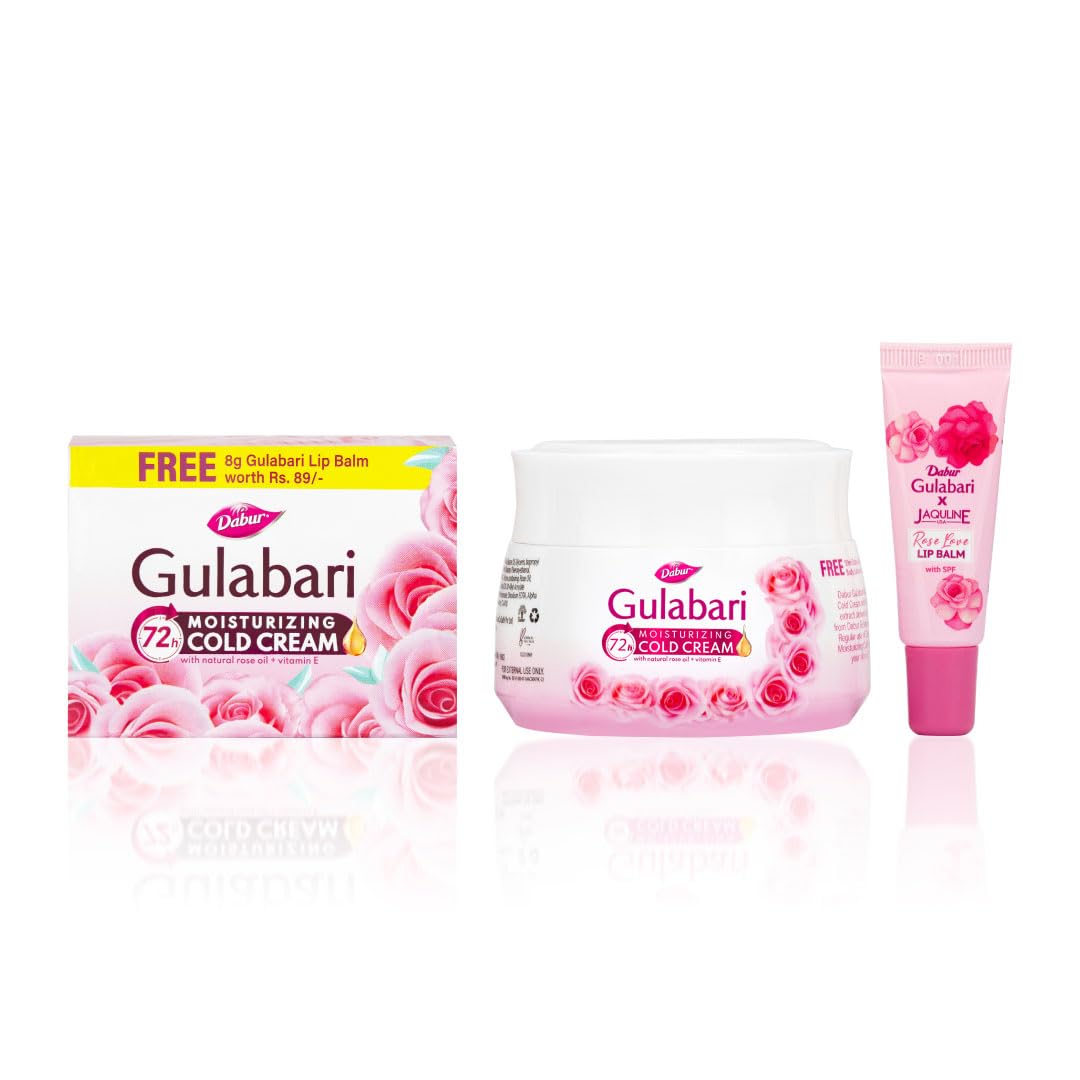 Dabur Gulabari Moisturizing Cold Cream 100gm + Lip Balm 8gm (Free) | With Goodness of Natural Rose Oil & Vitamin E | Intense Hydration and Deep Moisturization | For Smooth & Soft skin | All Skin types