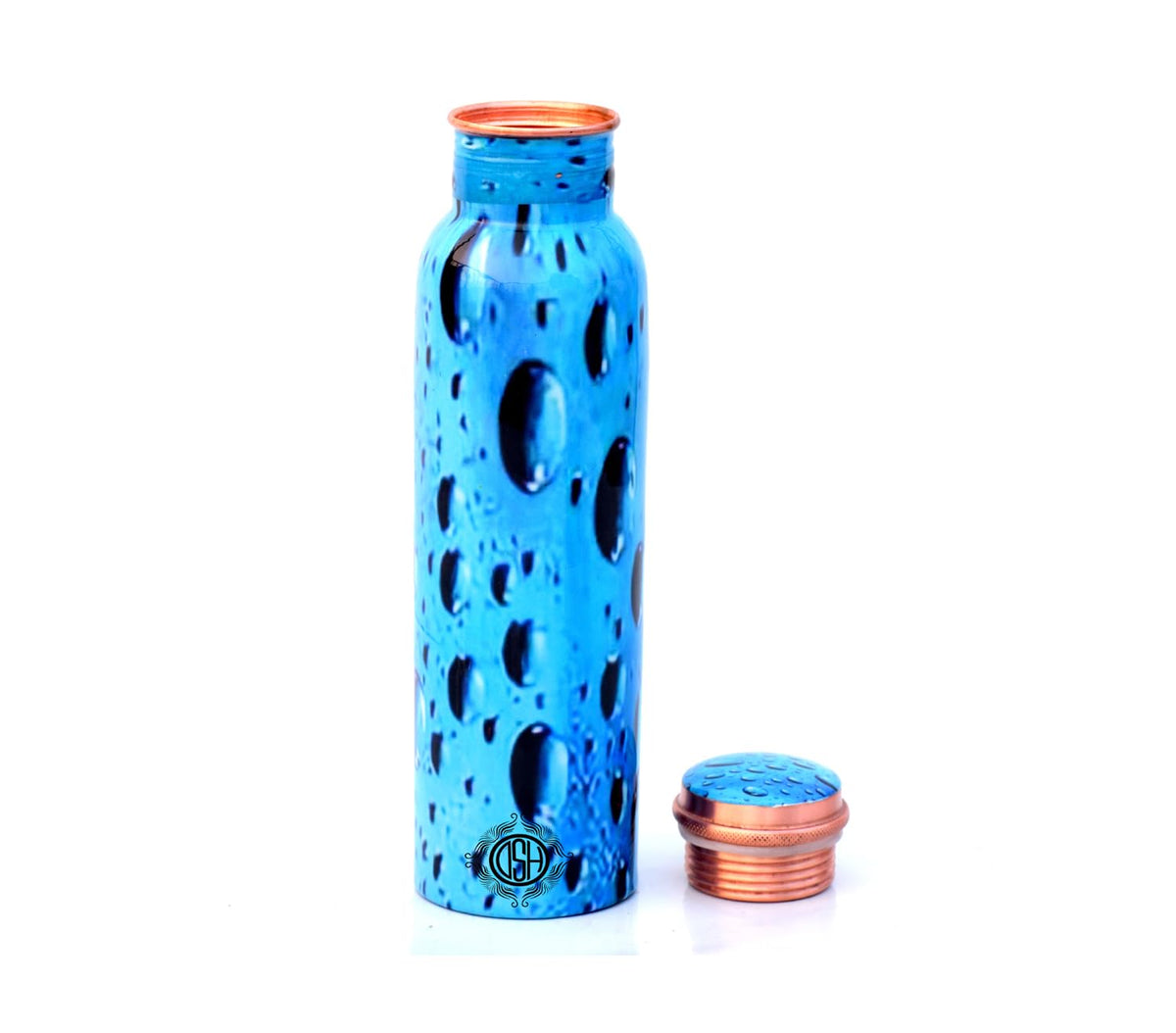DSH Copper Bottles for Water Printed with Art Work, Travelling Purpose Bottles, Yoga Ayurveda Healing, 1000 ML (Design SM 7)