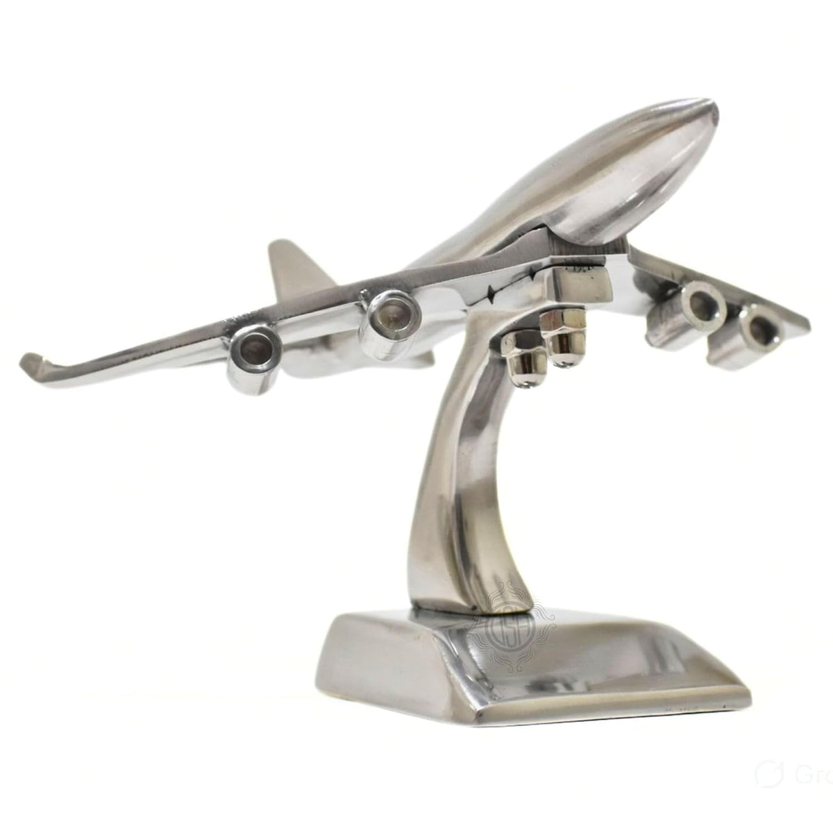 DSH Brass Jet Plane On Stand Table Top Decorative Showpiece for Home Decor & Office Table and Gifting. (Silver)