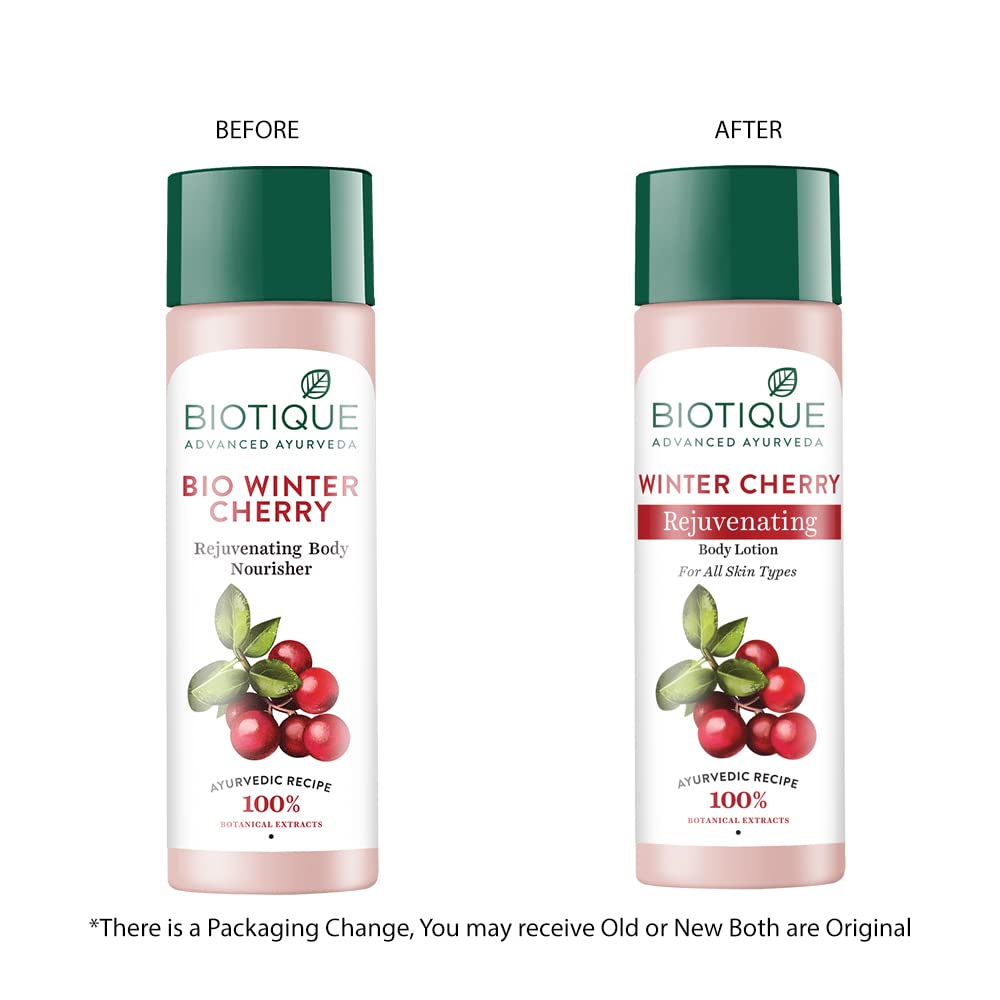 Biotique Winter Cherry Rejuvenating Body Lotion | Moisturizes and Hydrates the Skin | Prevents Ageing, Wrinkles and Dark Spots| 100% Botanical Extracts| Suitable for All Skin Types | 120ml