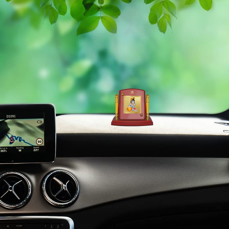 DIVINITI 24K Gold Plated Religious Car Dashboard Frame | Premium God Idol Frame for Car, Home Mandir & Office Table | Spiritual Gift, Decorative Showpiece | Bal Gopal
