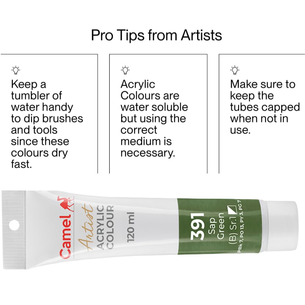 Camel Camlin Kokuyo Artist Acrylic Colour Tubes 120ml Sap Green 391
