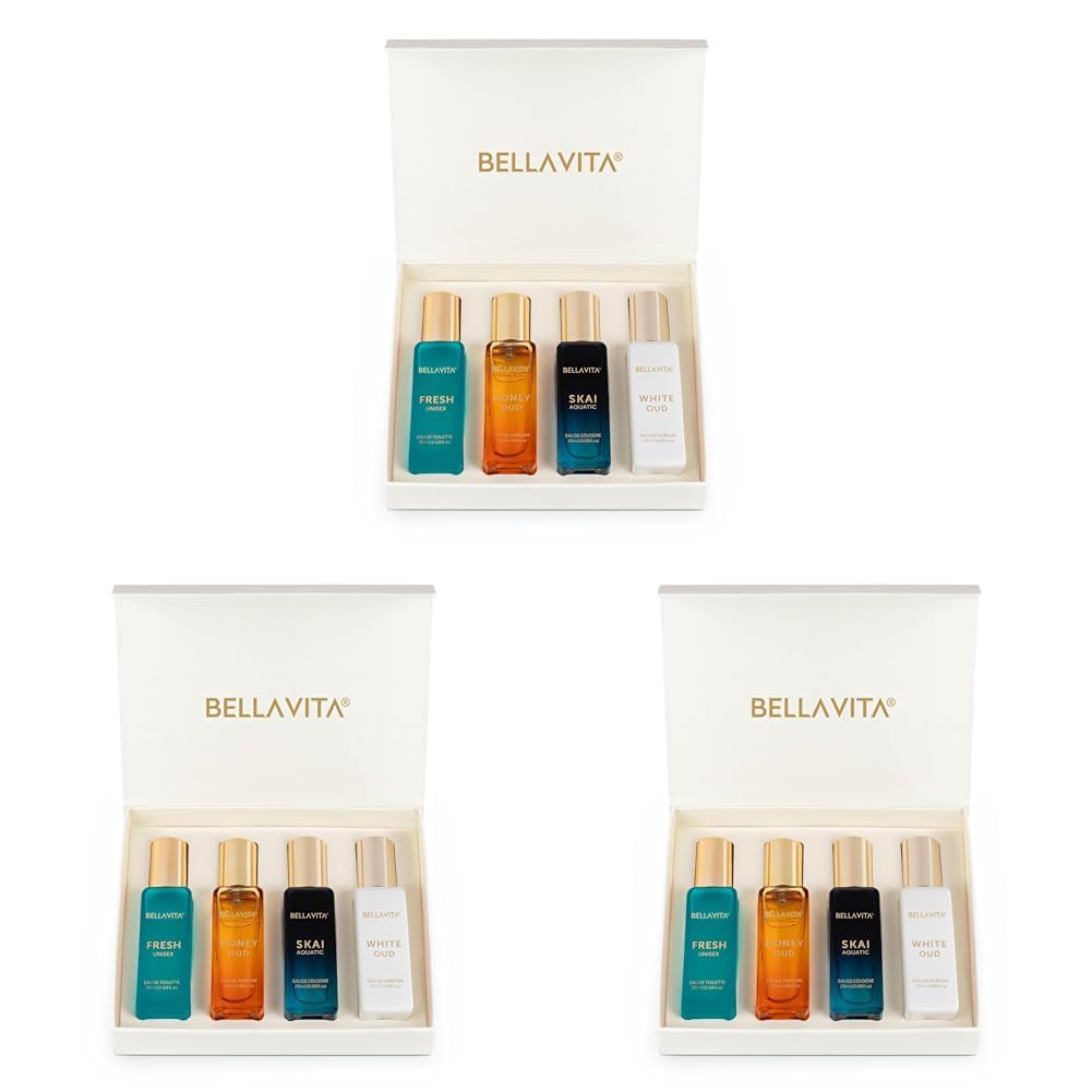 Bella Vita Luxury Unisex Liquid Eau De Parfum Gift Set 4 X 20Ml For Unisex With Skai, Fresh, Whiteoud, Honey Oud Perfume|Long Lasting Edp Fragrance Scent (Pack Of 3)