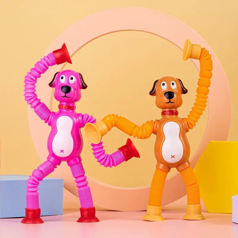 Toy Imagine Pack of 2 Telescopic Suction Dog Toy Travel Toys for 2 Year Old Boy Suction Pop It Toy for Toddlers Sensory Toy for 1+ Year Kids Engaging Toddler Travel Toy Baby Flight Essentials
