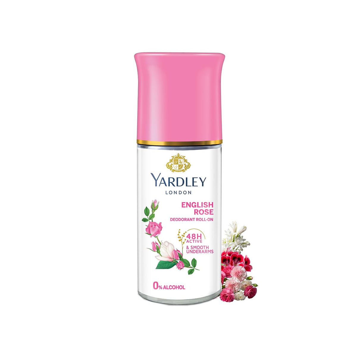 Yardley London English Rose Underarm Deodorant Roll On | With Licorirce Extract & Floral Extracts | Smooth & Eventoned Underarms | 48 H Long Lasting Floral Scent| 0% Alcohol & Dermat Approved | For Women | 50ml
