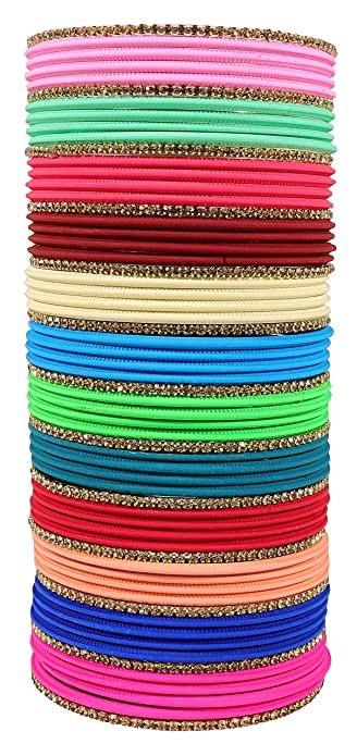 NMII Non-Precious Metal Base Metal worked and Curved Shaped Glossy Finished Bangle Set For Women and Girls