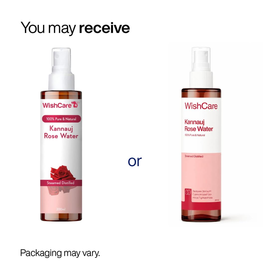 WishCare 100% Pure & Natural Rose Water For Face, Skin & Hair - Rose Water Toner for Glowing Skin - Free from Paraben & Alcohol 200ml