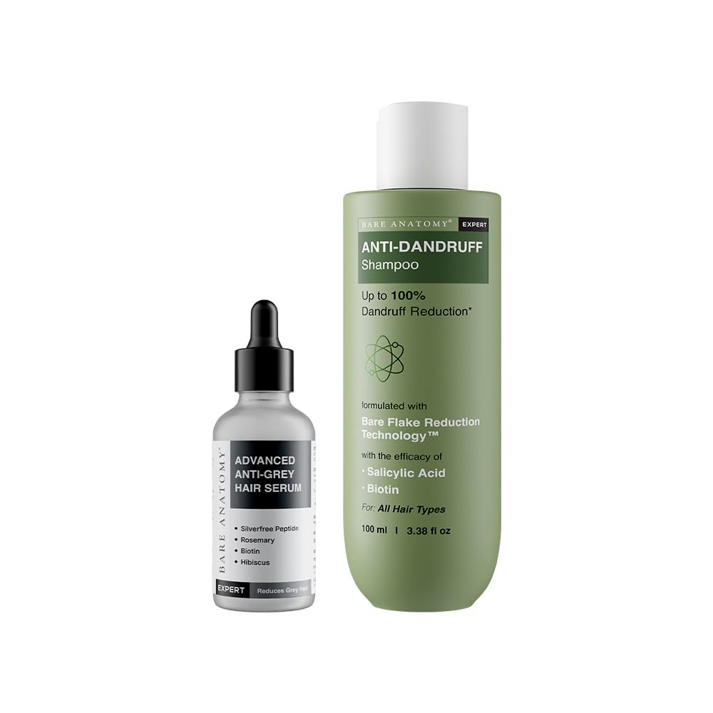 Bare Anatomy Advanced Anti-Grey Serum | Reduces Hair Greying | Fast Absorbing, Odorless, Non-Sticky 50ml + Anti Dandruff Shampoo 250 ml | Men and Women