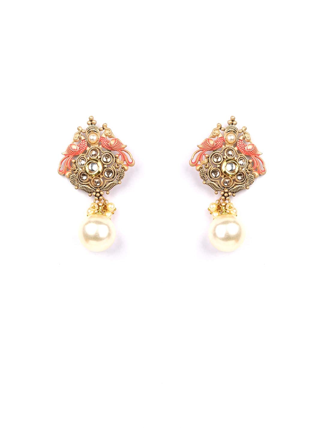 Priyaasi Pink Kundan Pearls Gold Plated Peacock Drop Earring for Women