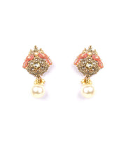 Priyaasi Pink Kundan Pearls Gold Plated Peacock Drop Earring for Women
