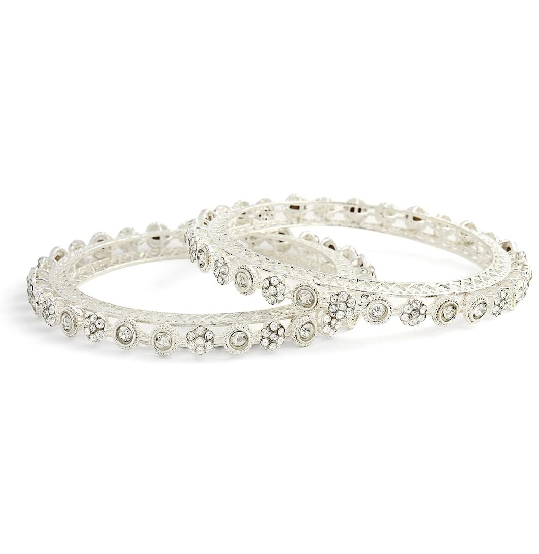 NMII Traditional Metal with Zircon Diamond Adorned Bangles Set For Women & Girls | Premium Rajwadi Kada For Women | Fancy Women's Bangles Bracelet For Wedding, Party, Festive Occasion- Set of 2