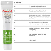 Camel Camlin Kokuyo Artist Acrylic Colour Tubes 120ml Permanent Green Light 332