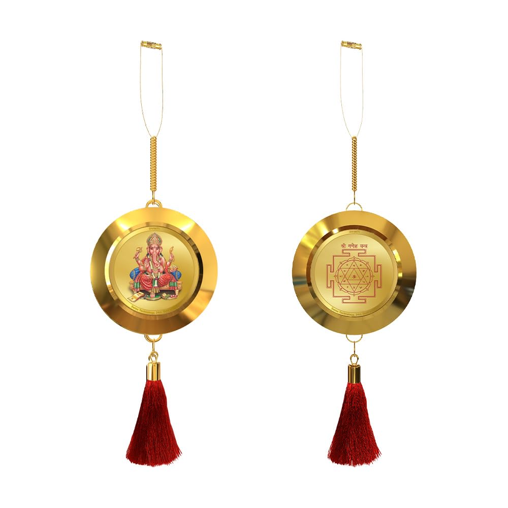 Diviniti 24K Gold Plated Lord Ganesha Wall Hanging with Ganesh Yantra | Double Sided Vastu & Spiritual Home Décor | Premium Hanging for Entrance, Mandir, Living Room & Gift Item