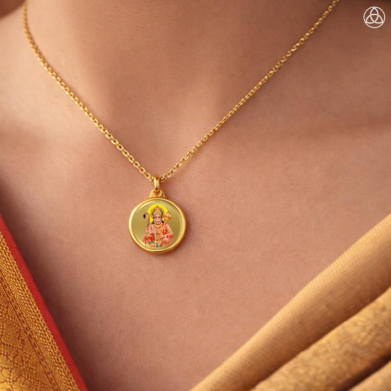Diviniti 24K Gold Plated Ram Sita & Hanuman Ji Pendant For Men, Women & Kids 22 MM Double Sided Stylish Pendant Necklace For Girls Divine God Pendant For Birthday Gift, Anniversary Gift