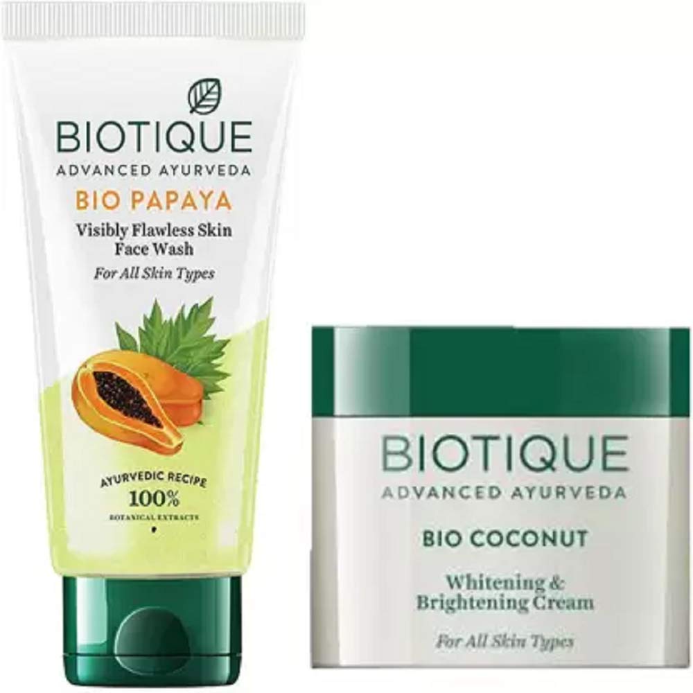 Biotique Youthfull Skin Care Pack - Bio Papaya Face Wash100ml, Bio Coconut Whitening & Brightening Cream 50GM (1 Items in the set)