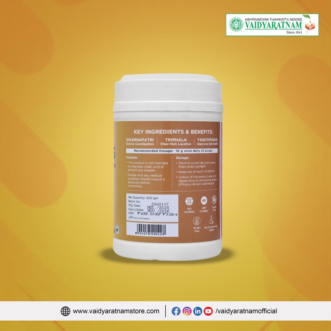 Vaidyaratnam Clearvos - 200 gm, For Clear Motion & Relieving Constipation | Natural Relief from Constipation | Constipation Medicine | Regular Bowel Movement Supplement | Regular Bowel Movement Powder | Supports Digestive Comfort & Promote Digestion