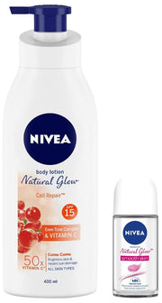 NIVEA Body Lotion, Extra Whitening Cell Repair SPF 15, For All Skin Types, 400ml And NIVEA Deodorant Roll-on, Whitening Smooth Skin, 50ml