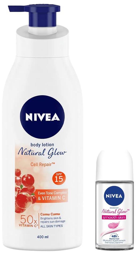 NIVEA Body Lotion, Extra Whitening Cell Repair SPF 15, For All Skin Types, 400ml And NIVEA Deodorant Roll-on, Whitening Smooth Skin, 50ml