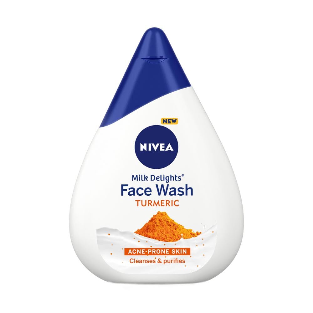 NIVEA Milk Delights Turmeric Face Wash 50ml | With Milk and Turmeric| Reduces 99.9% Pimple Causing Bacteria | Best Suited pH for Skin | All Skin Types