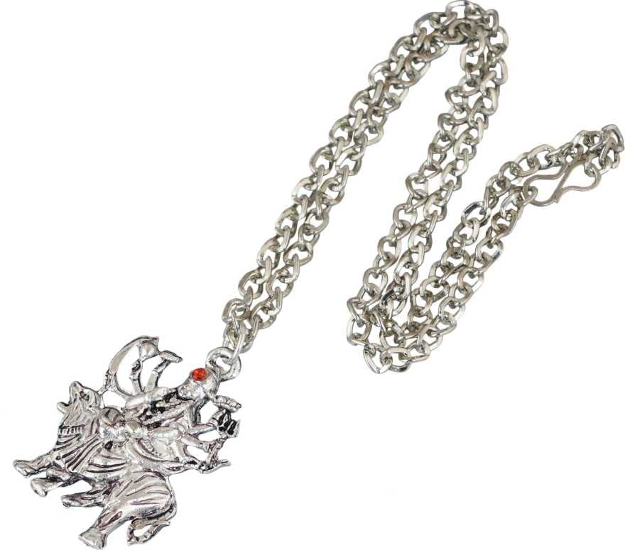 ASTRODIDI Maa Durga Sherawali Pendant with Chain Silver Color Mata Locket Goddess Powerful and Protective ppendant For Daily use for girls boy men women