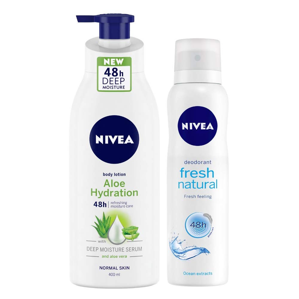 Nivea Aloe Hydration Body Lotion, 400ml with Nivea Fresh Natural Deodorant, 150ml